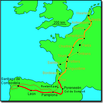 De route van Nederland naar Santiago